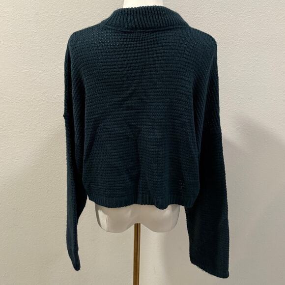 Express Forest Green Cropped Chunky Mock Neck Sweater Women Large Fall Cozy - Picture 2 of 8